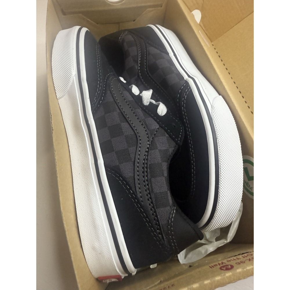 VANS Brooklyn Ls Checkerboard Canvas Lace Up Boys' Sneakers Black Size 2 NEW